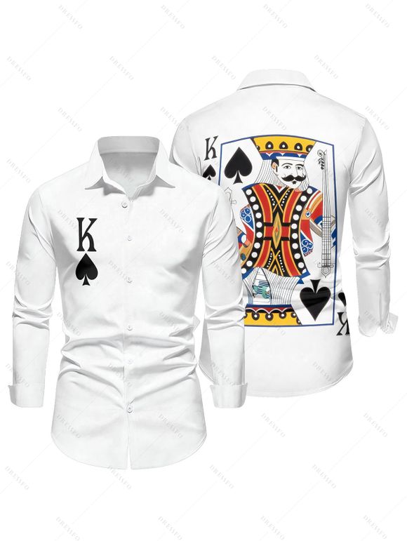 Chemise Décontractée Manches Longues à Imprimé Carte de Roi et Chauve-Souris pour Hommes - Blanc XL