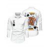 Chemise Décontractée Manches Longues à Imprimé Carte de Roi et Chauve-Souris pour Hommes - Blanc XL