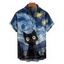 Chemise Vintage Décontractée Boutonnée Chat Galaxie Imprimés à Manches Courtes - Bleu profond XL