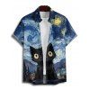 Chemise Vintage Décontractée Boutonnée Chat Galaxie Imprimés à Manches Courtes - Bleu profond XL