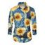 Chemise Décontractée Pluie de Tournesol avec Peinture à L'Huile Boutonnée Manches Longues à Col Relevé - Bleu 5XL