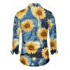 Chemise Décontractée Pluie de Tournesol avec Peinture à L'Huile Boutonnée Manches Longues à Col Relevé - Bleu 3XL