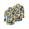 Chemise Décontractée Pluie de Tournesol avec Peinture à L'Huile Boutonnée Manches Longues à Col Relevé - Bleu 2XL