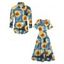 Van Gogh Sunflower Oil Painting Print V Neck Flare Sleeve Dress and Long Sleeve Turn Down Collar Shirt Outfit - Bleu S | US 4