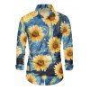 Van Gogh Sunflower Oil Painting Print V Neck Flare Sleeve Dress and Long Sleeve Turn Down Collar Shirt Outfit - Bleu S | US 4