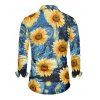 Van Gogh Sunflower Oil Painting Print V Neck Flare Sleeve Dress and Long Sleeve Turn Down Collar Shirt Outfit - Bleu S | US 4