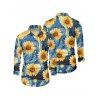 Van Gogh Sunflower Oil Painting Print V Neck Flare Sleeve Dress and Long Sleeve Turn Down Collar Shirt Outfit - Bleu S | US 4