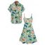 Animal Elephant Dinosaur Print V Neck Spaghetti Strap Dress and Roll Up Sleeve Shirt Outfit - Vert clair S | US 4