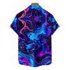 Allover Trippy Art Print V Neck Spaghetti Strap Dress and Roll Up Sleeve Shirt Outfit - Bleu S | US 4