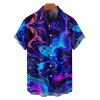 Allover Trippy Art Print V Neck Spaghetti Strap Dress and Roll Up Sleeve Shirt Outfit - Bleu S | US 4