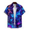 Allover Trippy Art Print V Neck Spaghetti Strap Dress and Roll Up Sleeve Shirt Outfit - Bleu S | US 4