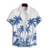 Holiday Coconut Tree Pattern Print V Neck Spaghetti Strap Dress and Roll Up Sleeve Shirt Outfit - Bleu Ciel S | US 4