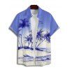 Ombre Coconut Tree Print V Neck High Waist Spaghetti Strap Dress and Roll Up Sleeve Shirt Outfit - Bleu S | US 4