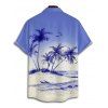 Ombre Coconut Tree Print V Neck High Waist Spaghetti Strap Dress and Roll Up Sleeve Shirt Outfit - Bleu S | US 4