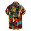 Colorful Cat Art Print V Neck High Waist Spaghetti Strap Dress and Roll Up Sleeve Shirt Outfit - multicolor A S | US 4