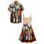 Retro Art Cat Print V Neck Spaghetti Strap Dress and Roll Up Sleeve Shirt Outfit - café lumière S | US 4