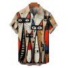 Retro Art Cat Print V Neck Spaghetti Strap Dress and Roll Up Sleeve Shirt Outfit - café lumière S | US 4