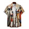 Retro Art Cat Print V Neck Spaghetti Strap Dress and Roll Up Sleeve Shirt Outfit - café lumière S | US 4