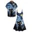 Retro Cat Galaxy Art Print V Neck Spaghetti Strap Dress and Roll Up Sleeve Shirt Outfit - Bleu profond S | US 4