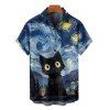 Retro Cat Galaxy Art Print V Neck Spaghetti Strap Dress and Roll Up Sleeve Shirt Outfit - Bleu profond S | US 4