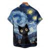 Retro Cat Galaxy Art Print V Neck Spaghetti Strap Dress and Roll Up Sleeve Shirt Outfit - Bleu profond S | US 4