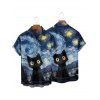 Retro Cat Galaxy Art Print V Neck Spaghetti Strap Dress and Roll Up Sleeve Shirt Outfit - Bleu profond S | US 4