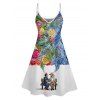 Retro Floral Art Nouveau Print V Neck Spaghetti Strap Dress and Roll Up Sleeve Shirt Outfit - multicolor A S | US 4