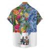 Retro Floral Art Nouveau Print V Neck Spaghetti Strap Dress and Roll Up Sleeve Shirt Outfit - multicolor A S | US 4