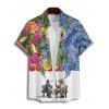 Retro Floral Art Nouveau Print V Neck Spaghetti Strap Dress and Roll Up Sleeve Shirt Outfit - multicolor A S | US 4