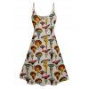 Retro Mushroom Art Nouveau Print V Neck Spaghetti Strap Dress and Roll Up Sleeve Shirt Outfit - Blanc S | US 4