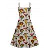 Retro Mushroom Art Nouveau Print V Neck Spaghetti Strap Dress and Roll Up Sleeve Shirt Outfit - Blanc S | US 4