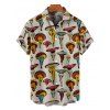 Retro Mushroom Art Nouveau Print V Neck Spaghetti Strap Dress and Roll Up Sleeve Shirt Outfit - Blanc S | US 4