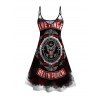 Five Finger Death Punch Print V Neck Spaghetti Strap Dress and Men's Roll Up Sleeve Shirt Outfit - Noir S | US 4