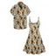 Animal Elephant Dinosaur Print V Neck Spaghetti Strap Dress and Roll Up Sleeve Shirt Outfit - Vert clair S | US 4