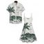 Holiday Coconut Tree Pattern Print V Neck Spaghetti Strap Dress and Roll Up Sleeve Shirt Outfit - Vert profond S | US 4