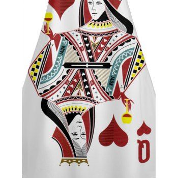 Queen of Heart  Playing Card Print V Neck High Waist Spaghetti Strap Dress Sleeveless Summer A Line Cami Dress