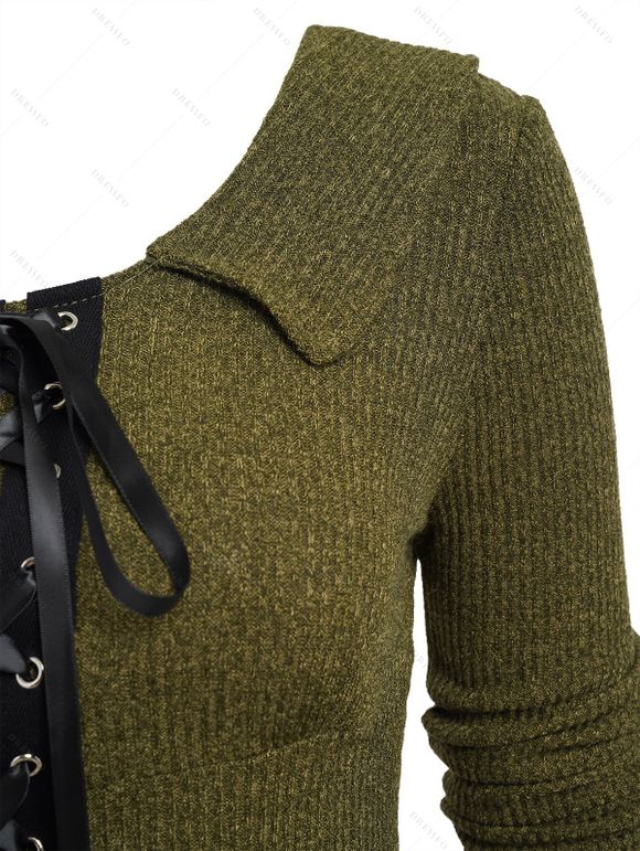 Pull Chiné Tricoté à Manches Longues à Une Epaule à Lacets - Vert profond XXL | US 14