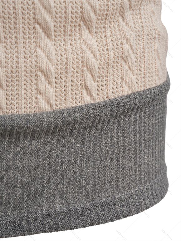 Pull Bicolore Boutonné Tricoté Epaule Dénudée à Col Relevé - café lumière XL | US 12