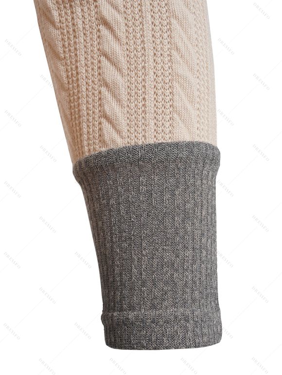 Pull Bicolore Boutonné Tricoté Epaule Dénudée à Col Relevé - café lumière XL | US 12