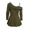 Pull Chiné Tricoté à Manches Longues à Une Epaule à Lacets - Vert profond S | US 4