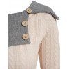 Pull Bicolore Boutonné Tricoté Epaule Dénudée à Col Relevé - café lumière S | US 4