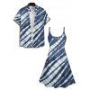 Tie Dye Geometric Print Spaghetti Strap V Neck A Line Dress And Short Sleeve Shirt Matching Outfit - Bleu de Minuit S | US 4