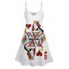 Queen of Heart  Playing Card Print V Neck High Waist Spaghetti Strap Dress Sleeveless Summer A Line Cami Dress