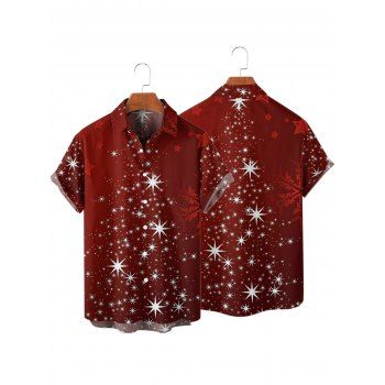 Christmas Snowflake Print Belted Mini Dress And Short Sleeve Button Up Dress Matching Outfit