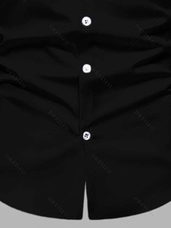 Chemise Boutonnée Fleur et Papillon Imprimés en Blocs de Couleurs à Manches Longues - Noir L