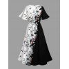 Colorblock Butterfly Flower Print Flutter Sleeve Midi Dress And Button Down Long Sleeve Shirt Matching Hawaii Outfit - Noir S