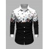 Colorblock Butterfly Flower Print Flutter Sleeve Midi Dress And Button Down Long Sleeve Shirt Matching Hawaii Outfit - Noir S