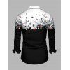 Colorblock Butterfly Flower Print Flutter Sleeve Midi Dress And Button Down Long Sleeve Shirt Matching Hawaii Outfit - Noir S