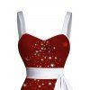 Mini Robe Etoile Brillante Ceinturée Flocon de Neige Imprimé à Col en Forme de Cœur - Rouge foncé XXXL | US 16