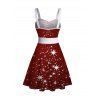 Mini Robe Etoile Brillante Ceinturée Flocon de Neige Imprimé à Col en Forme de Cœur - Rouge foncé S | US 4